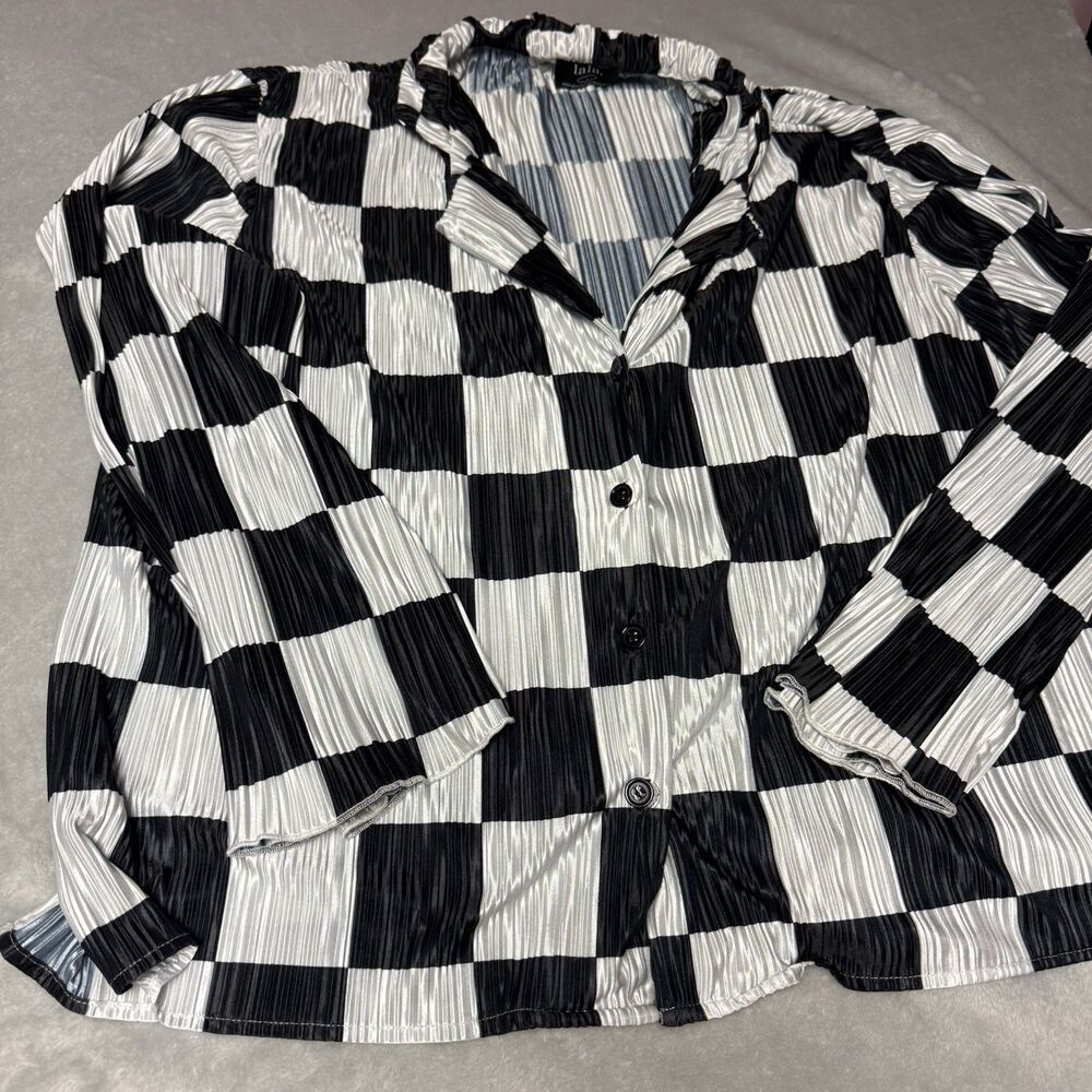Dressed in Lala Black White Checkered Top Sz Large